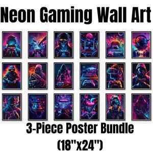 Neon Gaming Wall Art – 3-Piece Poster Bundle (18"x24") 🎮✨